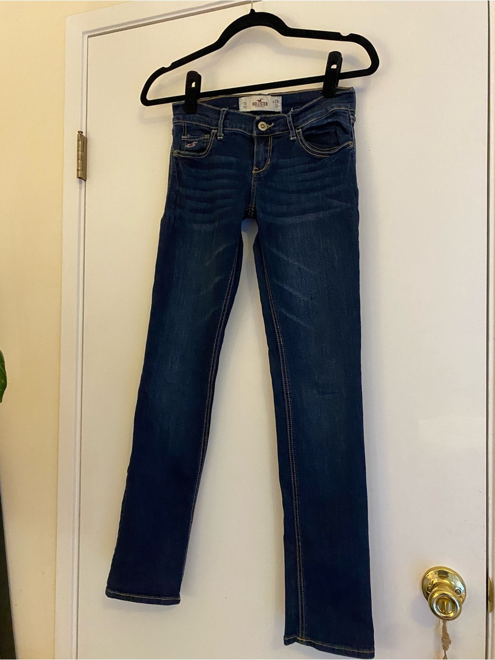 Hollister Women's Skinny Jeans in Dark Blue Denim
